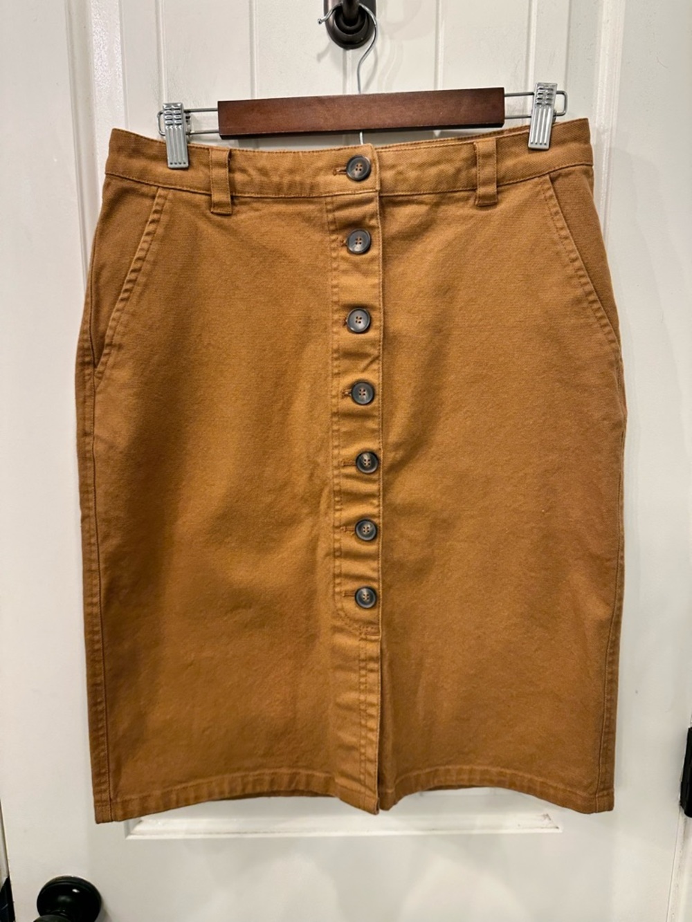 Pendleton Tan Cotton Canvas Button-Front Midi Skirt Size 10